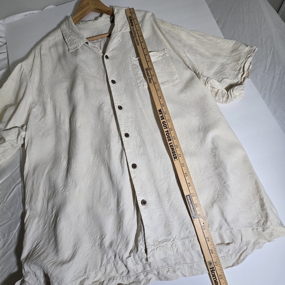 Tommy Bahama Men's Xlx 💯 Silk Cream Short Sleeve Button Shirt - Picture 3 of 10